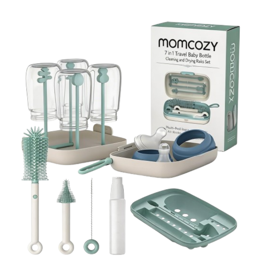 Momcozy 7-in-1 Bottle Brush Set Silicone Baby Bottle Cleaner Kit with Rack